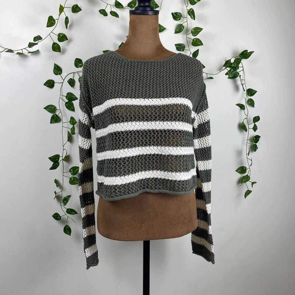 Size S/M cropped knit crochet semi-sheer mesh sweater backless tie fairy grunge